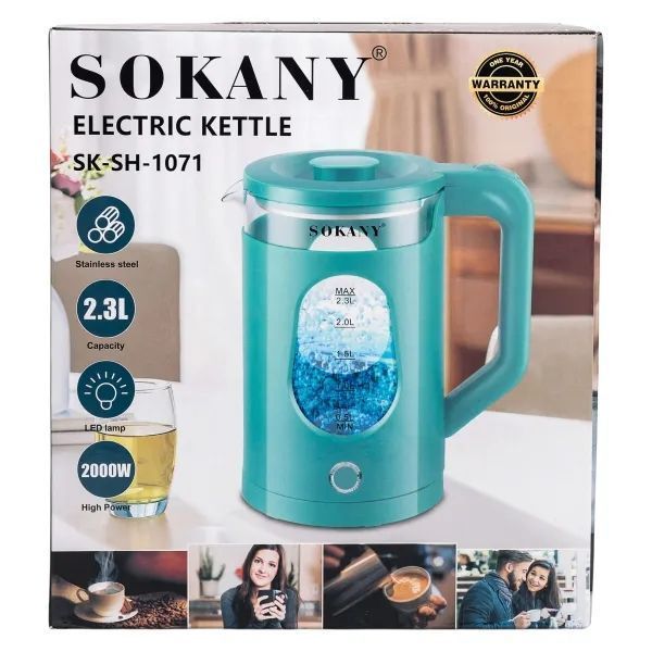 Електрочайник Sokany SK-SH-1071 на 2.3 л 2000 Вт, блакитний SK-SH-1071BL фото