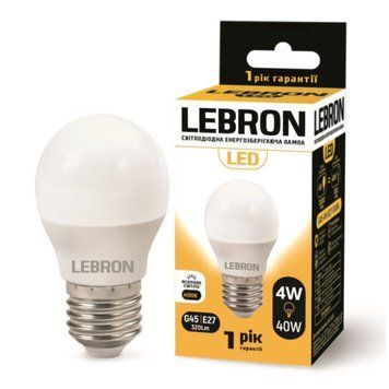 LED лампа LEBRON L-G45, 4W, 220V, Е27, 4100K, 320Lm 11-12-42 фото
