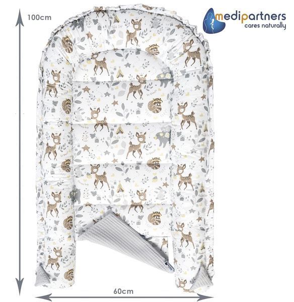 Кокон-гніздо Medi Partners Waffle, 100&times;60&times;15 см, сірий із візерунком &laquo;олень&raquo; W25-ED8209 фото