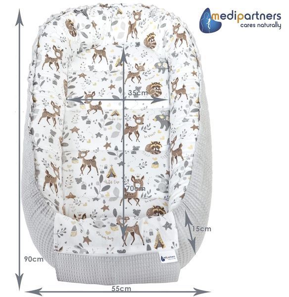 Кокон-гніздо Medi Partners Waffle, 100&times;60&times;15 см, сірий із візерунком &laquo;олень&raquo; W25-ED8209 фото