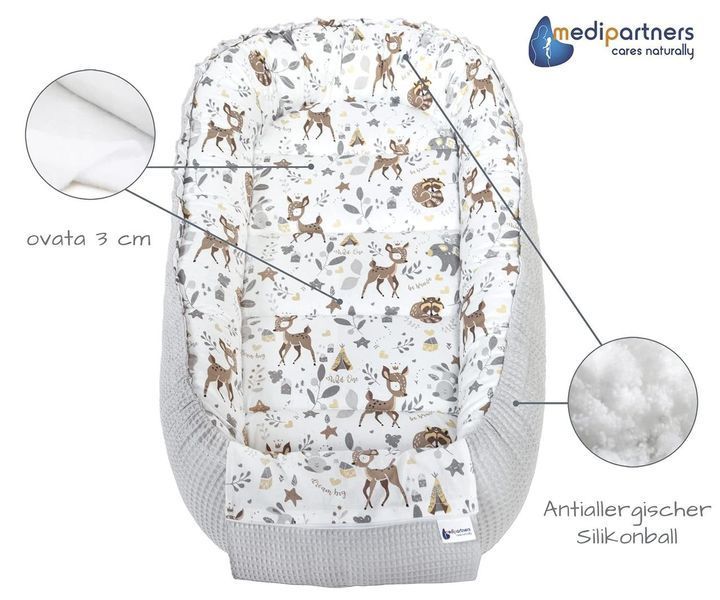 Кокон-гніздо Medi Partners Waffle, 100&times;60&times;15 см, сірий із візерунком &laquo;олень&raquo; W25-ED8209 фото