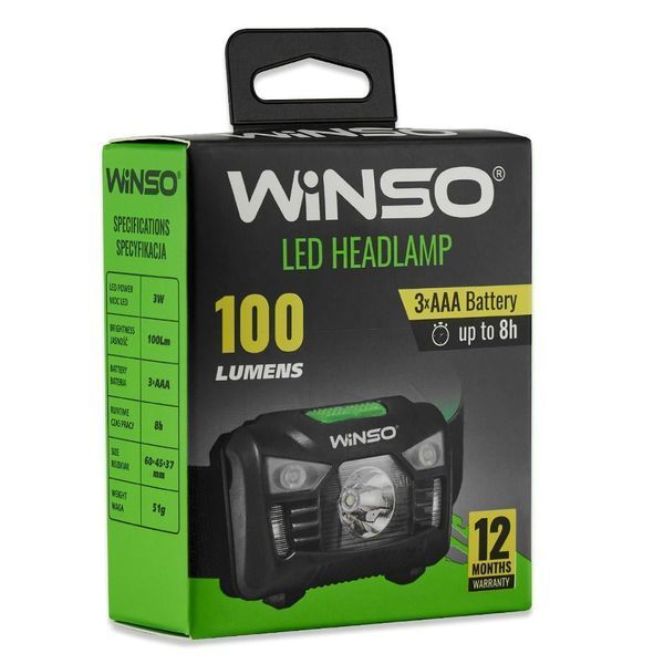 Ліхтар налобний WINSO 100 lm LED 3W, 3&times;AAA, сенсор, білий/червоний 750200 фото