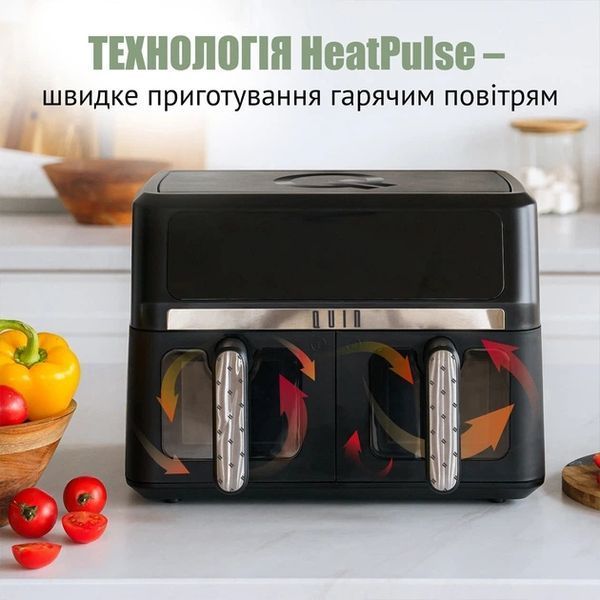 Мультипіч QUIN Air Fryer Dual Zone, 1700Вт/9л: 2 кошики по 4,5л/11 програм/Сенсорне керування/Чорний YJ-1102AV фото
