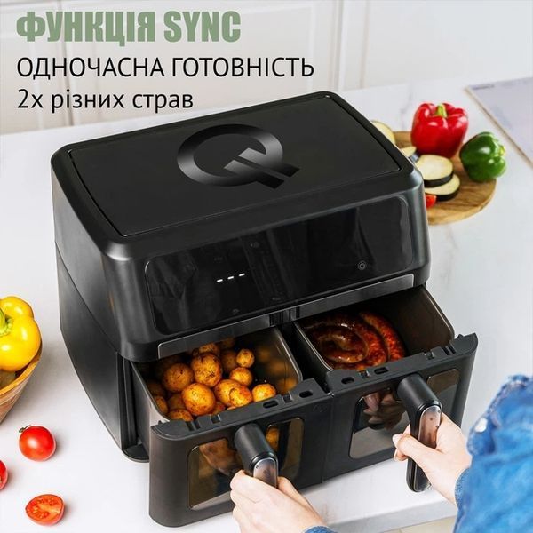 Мультипіч QUIN Air Fryer Dual Zone, 1700Вт/9л: 2 кошики по 4,5л/11 програм/Сенсорне керування/Чорний YJ-1102AV фото