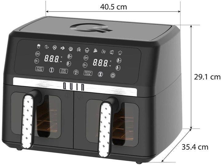 Мультипіч QUIN Air Fryer Dual Zone, 1700Вт/9л: 2 кошики по 4,5л/11 програм/Сенсорне керування/Чорний YJ-1102AV фото