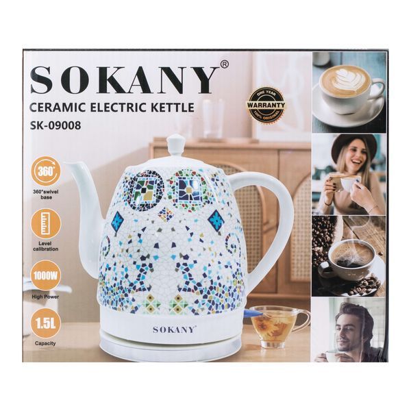 Електрочайник керамічний SOKANY SK-09008 дисковий 1,5л, мозаїка SK-09008 фото