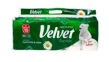 Velvet туалетний папір Camomile&Aloe 10 рулонів 3 шари 200 відривів (5901478011565) VTPCA103200 фото