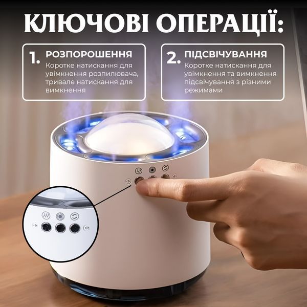 Зволожувач повітря для дому 800 мл портативний з підсвічуванням та імітацією диму аромадифузор HPKP6262 фото