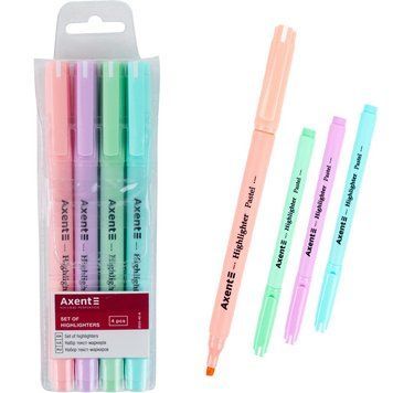 Маркер текстовий Axent Highlighter Pastel 2-4 мм клиноподібний набір 4 шт (2533-40-A) 2533-40-A фото