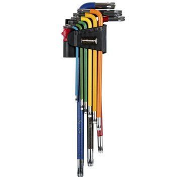 Набір Г-подібних ключів TORX екстра-довгих кольорових з отвором 9 од., T10-50, HAISSER 48117 фото