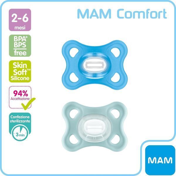 Пустушка MAM Comfort 2&ndash;6 міс., 2 шт., синя/зелена W25-ED9448 фото