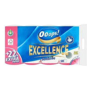 Туалетний папір Ooops! Excellence, 3 шари, 16 рулонів, 150 відривів 5998648704372 фото