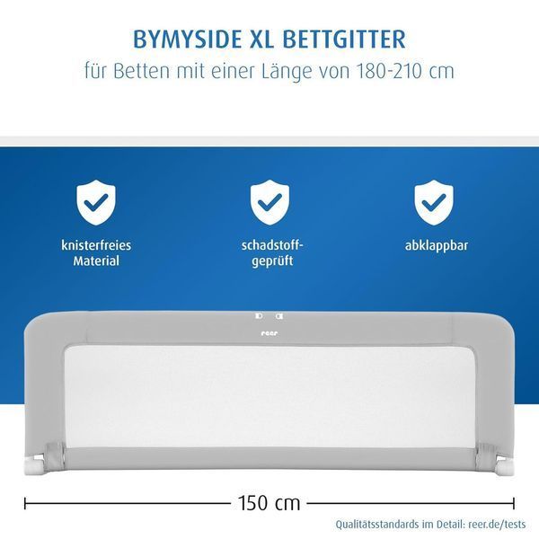 Захист від падіння reer ByMySide для дитячого ліжка, 150&times;50 см, сірий W25-ED9064 фото