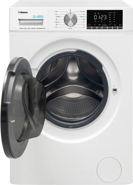 Пральна машина HANSA WHG814DD1W 8кг/1400об./Дисплей/Інвертор/Функц.прання з парою/Чорний люк WHG814DD1W фото