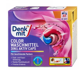 Капсули для прання кольорових речей Denkmit 3in1 Aktiv Caps, 22 шт. DDACC22 фото