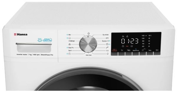 Пральна машина HANSA WHG714SD1W, 7кг/1400об./Дисплей/Інвертор/Функц.прання з парою/Чорний люк WHG714SD1W фото