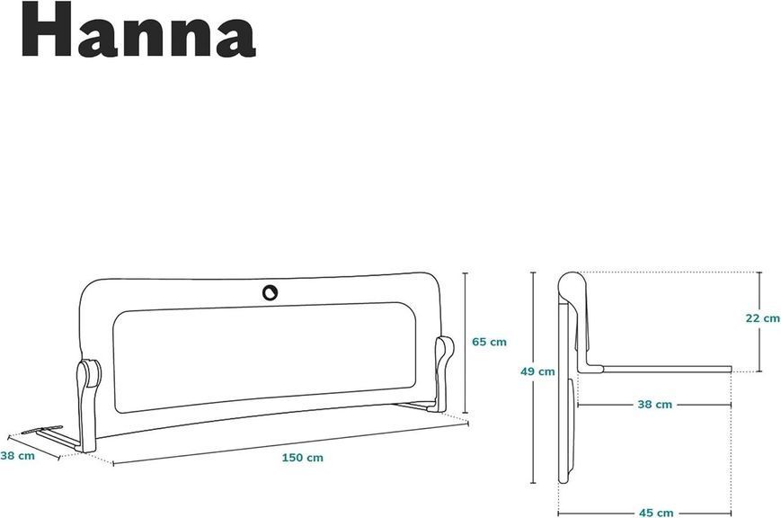 Захисний бар&rsquo;єр для ліжка Lionelo Hanna, 150&times;66 см W25-ED8922 фото