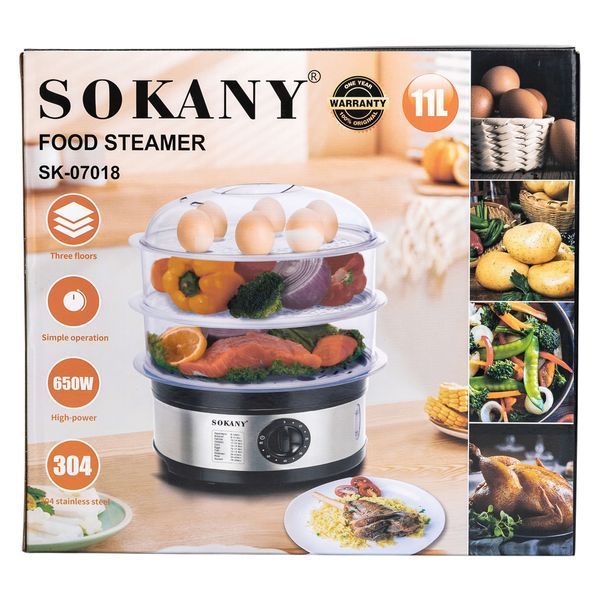 Пароварка електрична Sokany SK-07018 1800W трирівнева 11 літрів SK-07018 фото