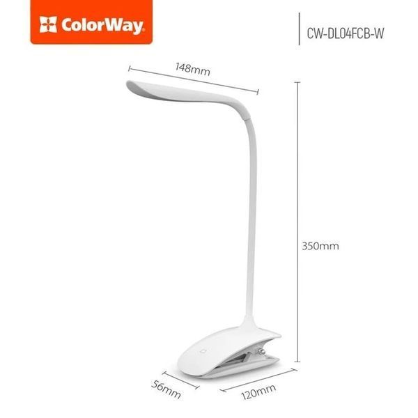 Настільна LED лампа ColorWay Flexible & Clip з вбудованим акумулятором White CW-DL04FCB-W фото