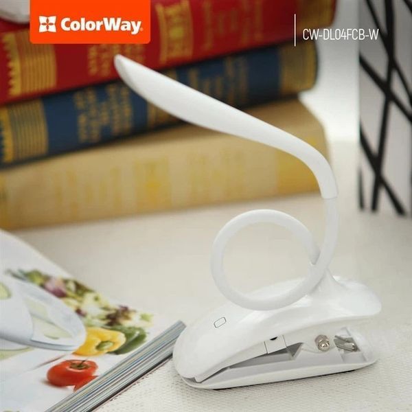 Настільна LED лампа ColorWay Flexible & Clip з вбудованим акумулятором White CW-DL04FCB-W фото