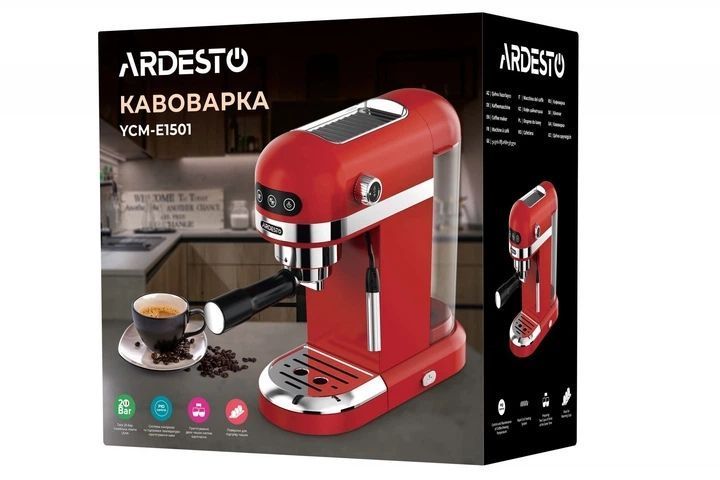 Кавоварка Ardesto YCM-E1501, 1,4л/20 бар/1350Вт/Ріжкова/Сенсорне керування/Кава мелена/Капучинатор YCM-E1501 фото