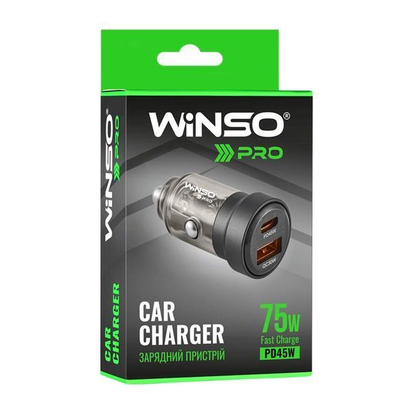 Автомобільний зарядний пристрій WINSO PRO 75W USB-C + USB-A, прозорий корпус 223275 фото