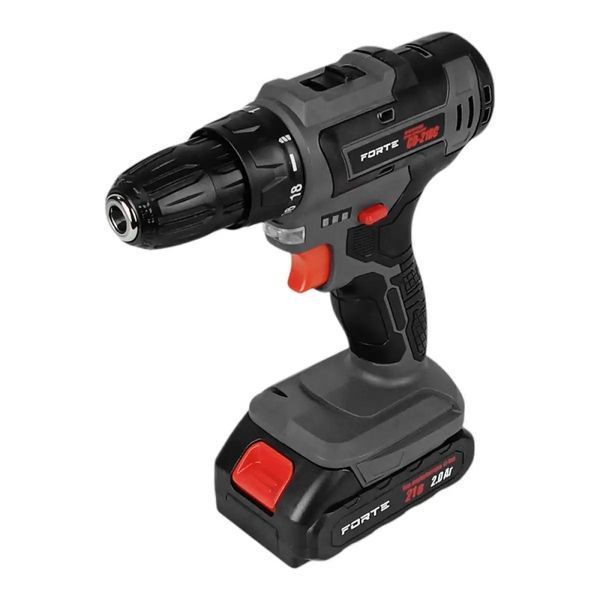 Шурупокрут акумуляторний FORTE CD-21BC, кейс з аксесуарами, 21В, 0-400/0-1400об/хв, 2А год., 10мм, 35Нм CD-21BC фото
