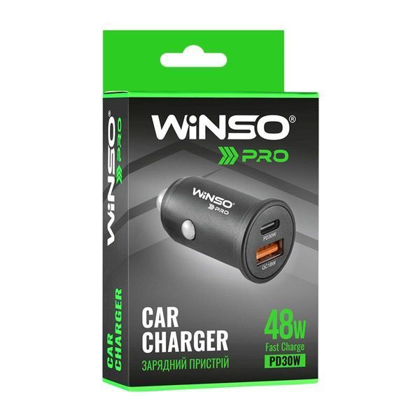 Автомобільний зарядний пристрій WINSO PRO 48W USB-C + USB-A, металевий корпус 223048 фото