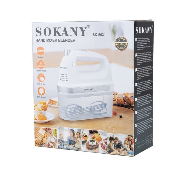 Міксер ручний 2 в 1 на 300 Вт 5 режимів швидкості і 2 насадки Sokany SK-6631 SK6631W фото