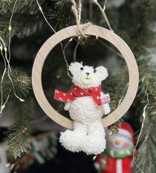 Декоративна підвісна прикраса &laquo;Білий ведмедик у колі&raquo; 15 см DEC15-718 фото