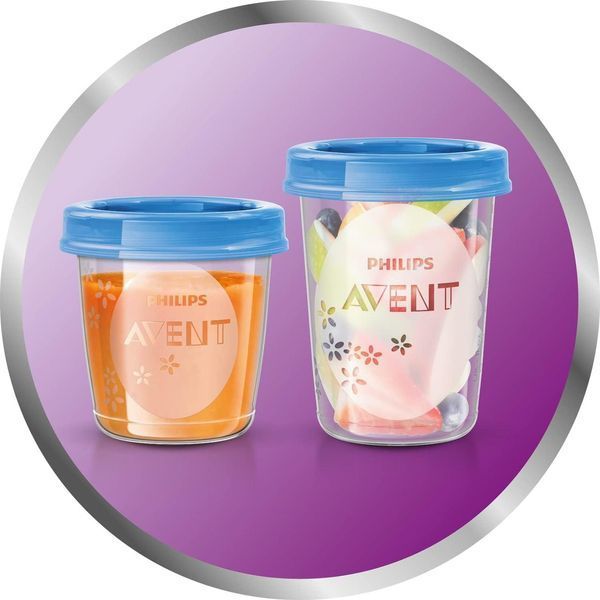 Philips Avent Набір багаторазових контейнерів для зберігання харчування SCF721/20 (180 мл і 240 мл, з кришками та ложечкою) W25-ED9185 фото