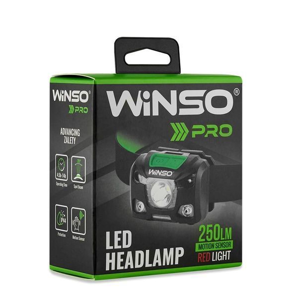 Ліхтар налобний WINSO 250 lm XPG 5W, 1200 mAh / 3&times;AAA, сенсор, білий/червоний 751220 фото